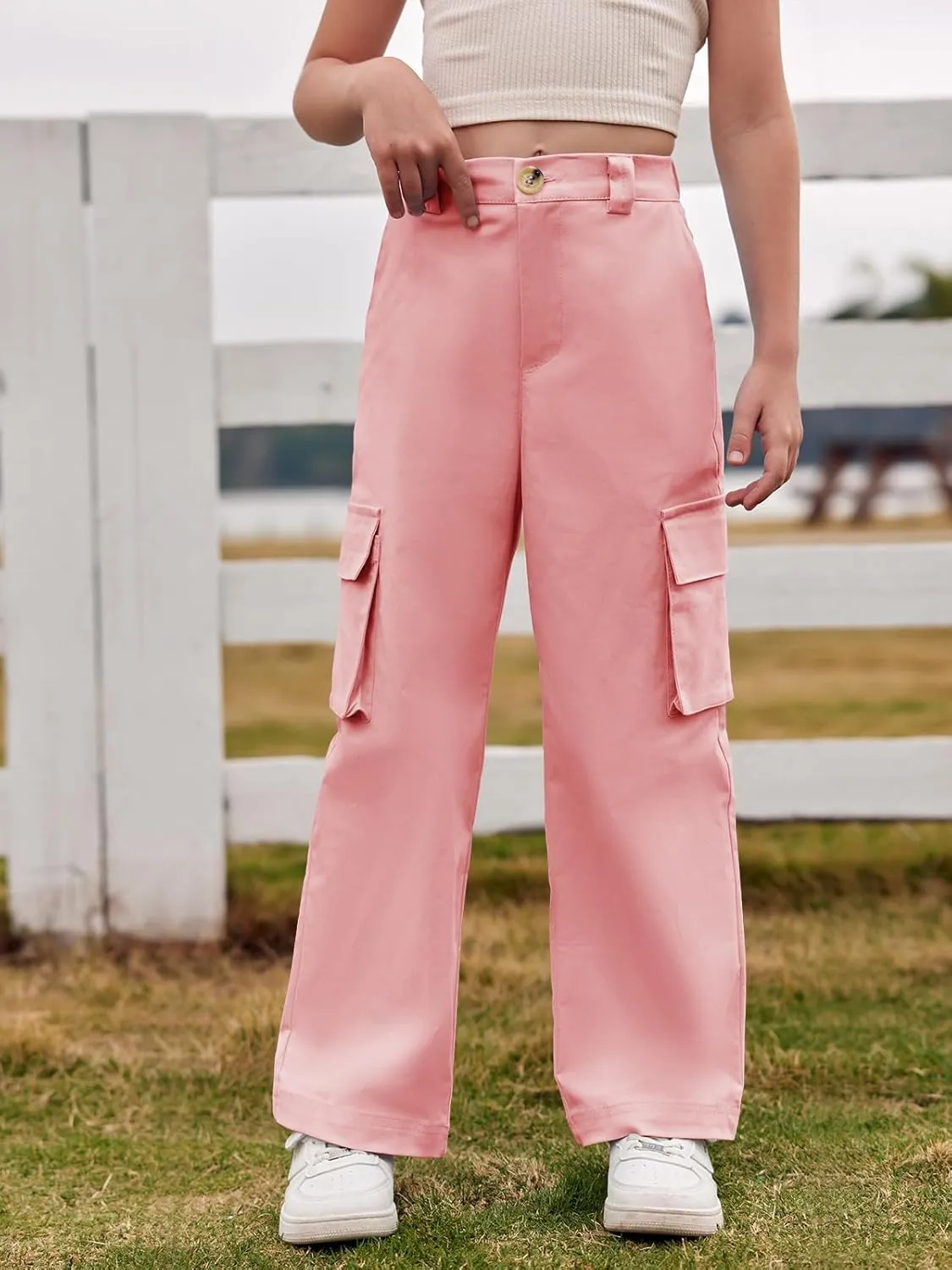 SySea Girls Cargo Pants Baggy Y2K Kids High Waist Sweatpants Flap Pockets Loose Fit Straight Wide Leg Casual Trousers
