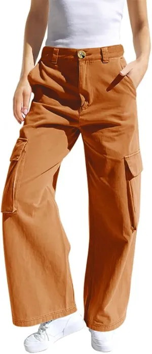 SySea Girls Cargo Pants Baggy Y2K Kids High Waist Sweatpants Flap Pockets Loose Fit Straight Wide Leg Casual Trousers