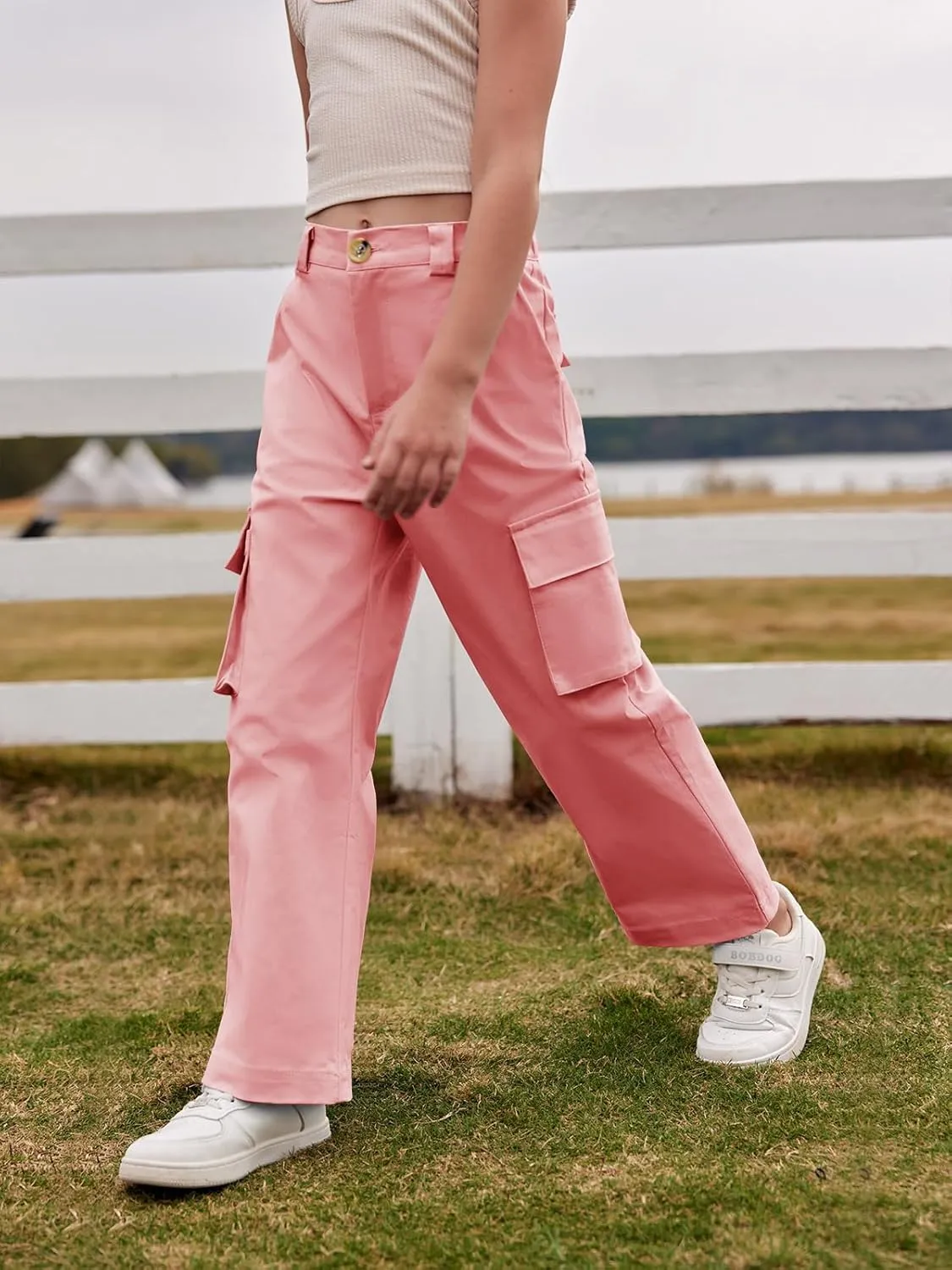 SySea Girls Cargo Pants Baggy Y2K Kids High Waist Sweatpants Flap Pockets Loose Fit Straight Wide Leg Casual Trousers