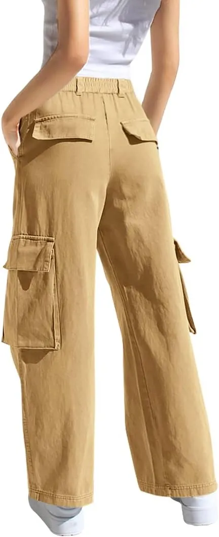 SySea Girls Cargo Pants Baggy Y2K Kids High Waist Sweatpants Flap Pockets Loose Fit Straight Wide Leg Casual Trousers