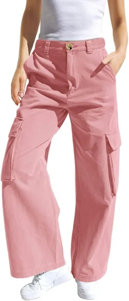 SySea Girls Cargo Pants Baggy Y2K Kids High Waist Sweatpants Flap Pockets Loose Fit Straight Wide Leg Casual Trousers
