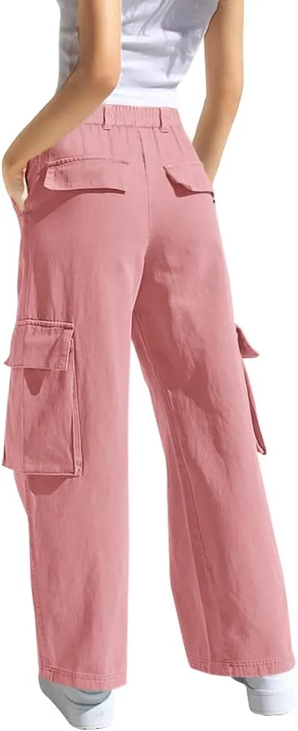 SySea Girls Cargo Pants Baggy Y2K Kids High Waist Sweatpants Flap Pockets Loose Fit Straight Wide Leg Casual Trousers