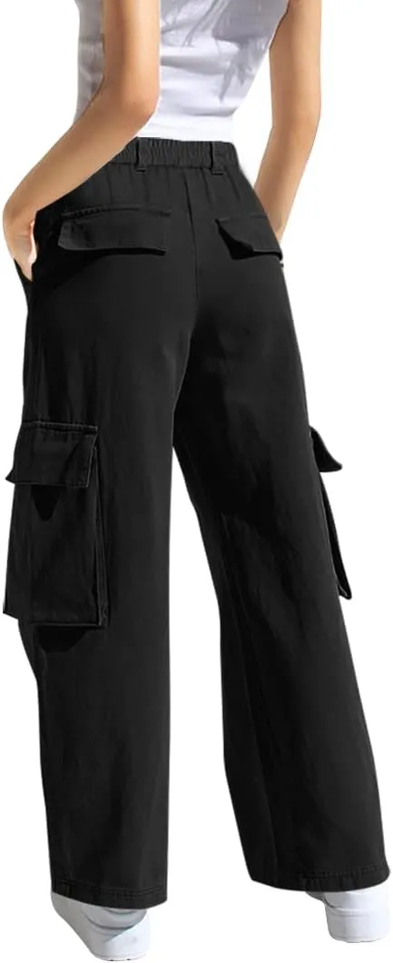 SySea Girls Cargo Pants Baggy Y2K Kids High Waist Sweatpants Flap Pockets Loose Fit Straight Wide Leg Casual Trousers