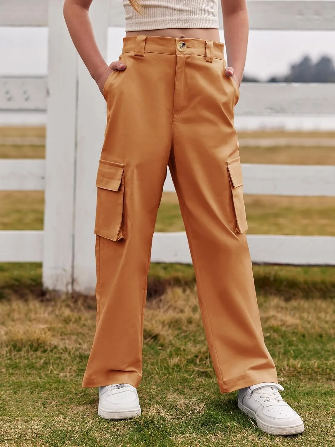 SySea Girls Cargo Pants Baggy Y2K Kids High Waist Sweatpants Flap Pockets Loose Fit Straight Wide Leg Casual Trousers
