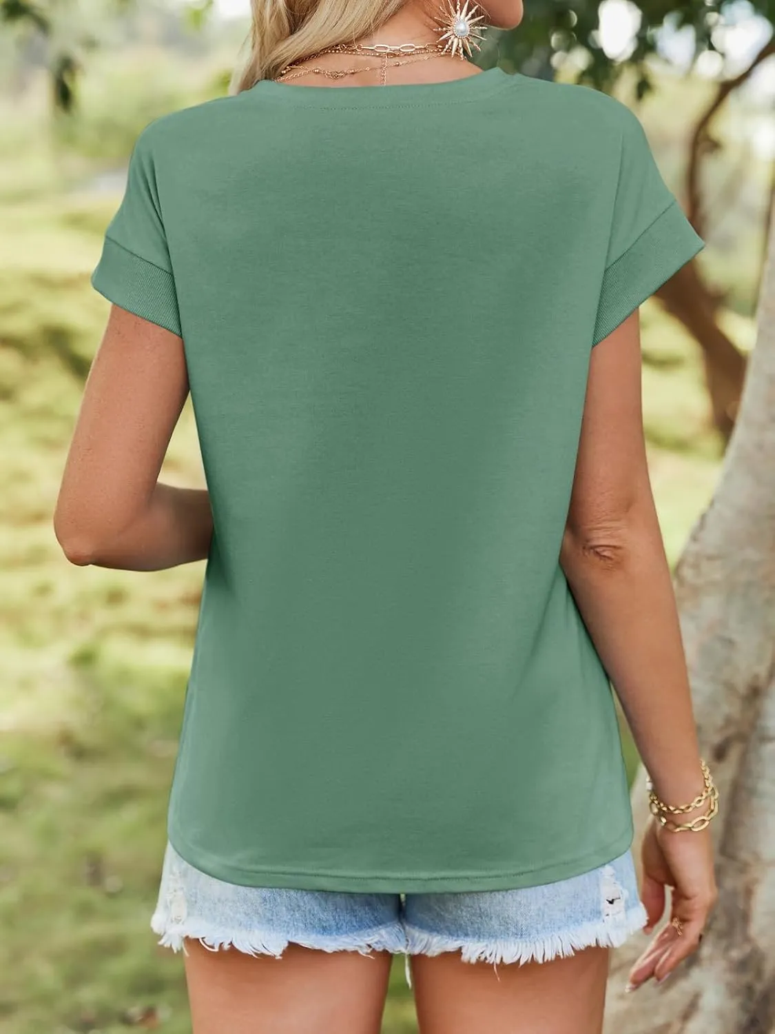 Tankaneo Womens Summer Cap Sleeve Tank Top Crew Neck Solid Casual Loose Fit Basic Tee Shirt