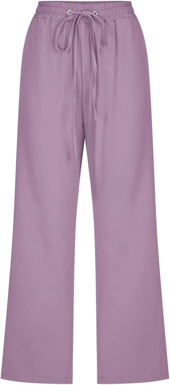 TARIENDY Cropped Dress Pants for Women Women's Elastic Drawstring Capris Summer Casual Outfits Wide Leg high Waist Pants