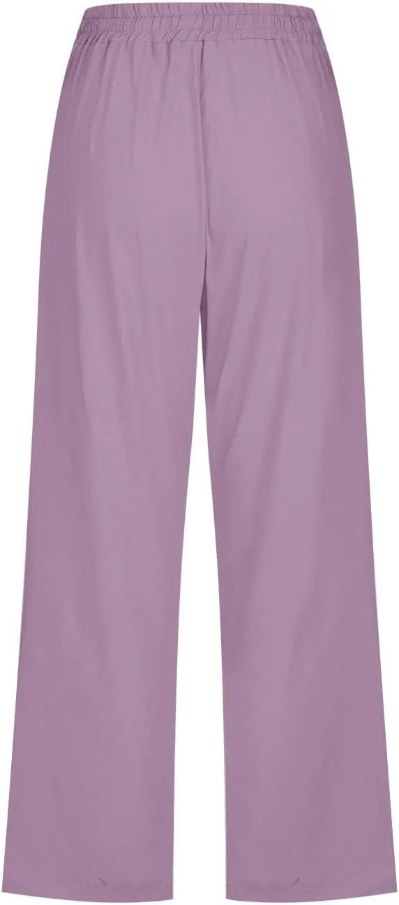 TARIENDY Cropped Dress Pants for Women Women's Elastic Drawstring Capris Summer Casual Outfits Wide Leg high Waist Pants