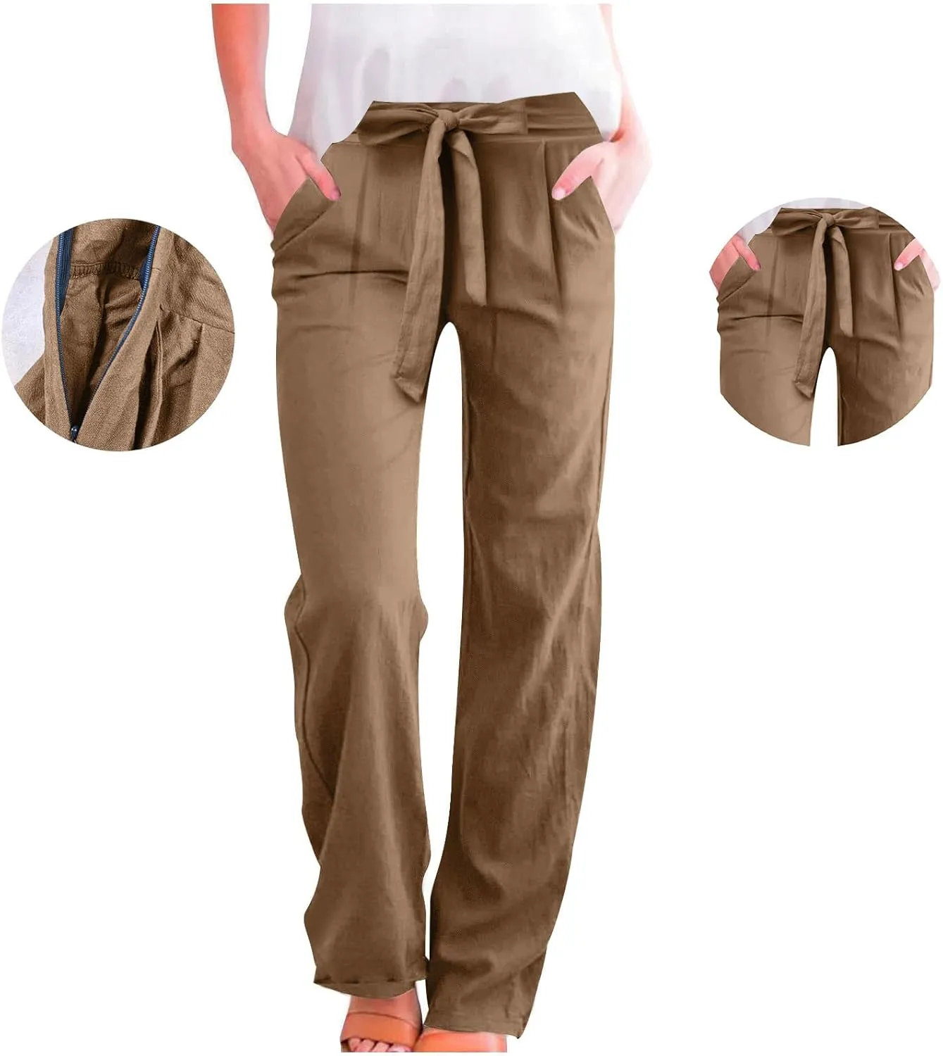 TARIENDY Petite Pants for Women Dressy Ladies 2025 Summer Comfy Outfits Casual high Waist Pants Elastic Drawstring Trousers