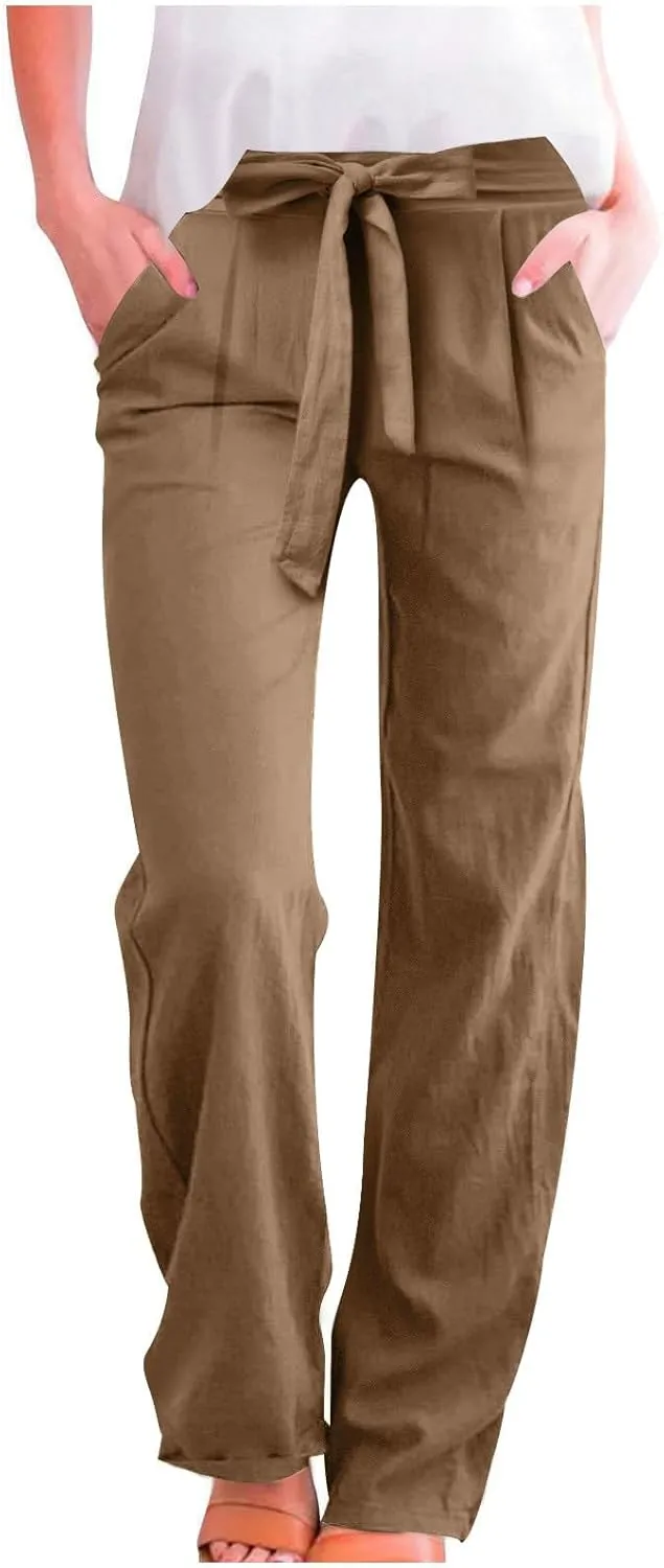 TARIENDY Petite Pants for Women Dressy Ladies 2025 Summer Comfy Outfits Casual high Waist Pants Elastic Drawstring Trousers