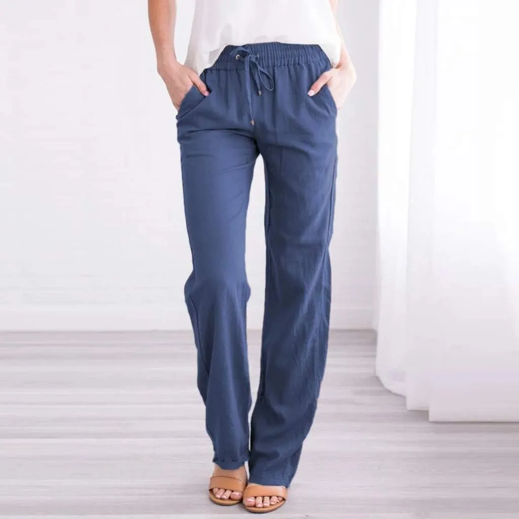 TARIENDY Plus Size Petite Pants for Women Ladies Elastic Drawstring Outfits Straight Leg Pants Summer Lightweight Trousers
