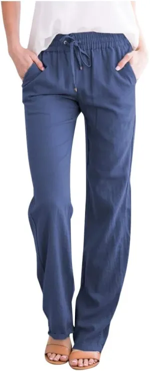 TARIENDY Plus Size Petite Pants for Women Ladies Elastic Drawstring Outfits Straight Leg Pants Summer Lightweight Trousers