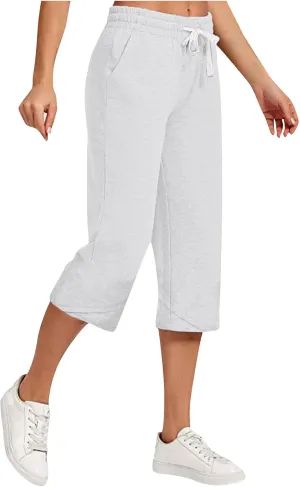 TARIENDY Wide Leg Capri Pants for Women Cotton Linen High Waist Casual Summer Pant Loose Comfy Fit Drawstring Lounge Capris