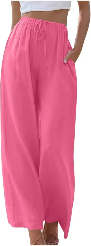 TARIENDY Womens Palazzo Pants Drawstring Elastic Waist Casual Wide Leg Trousers High Waisted Beach Pants with Pockets 2025