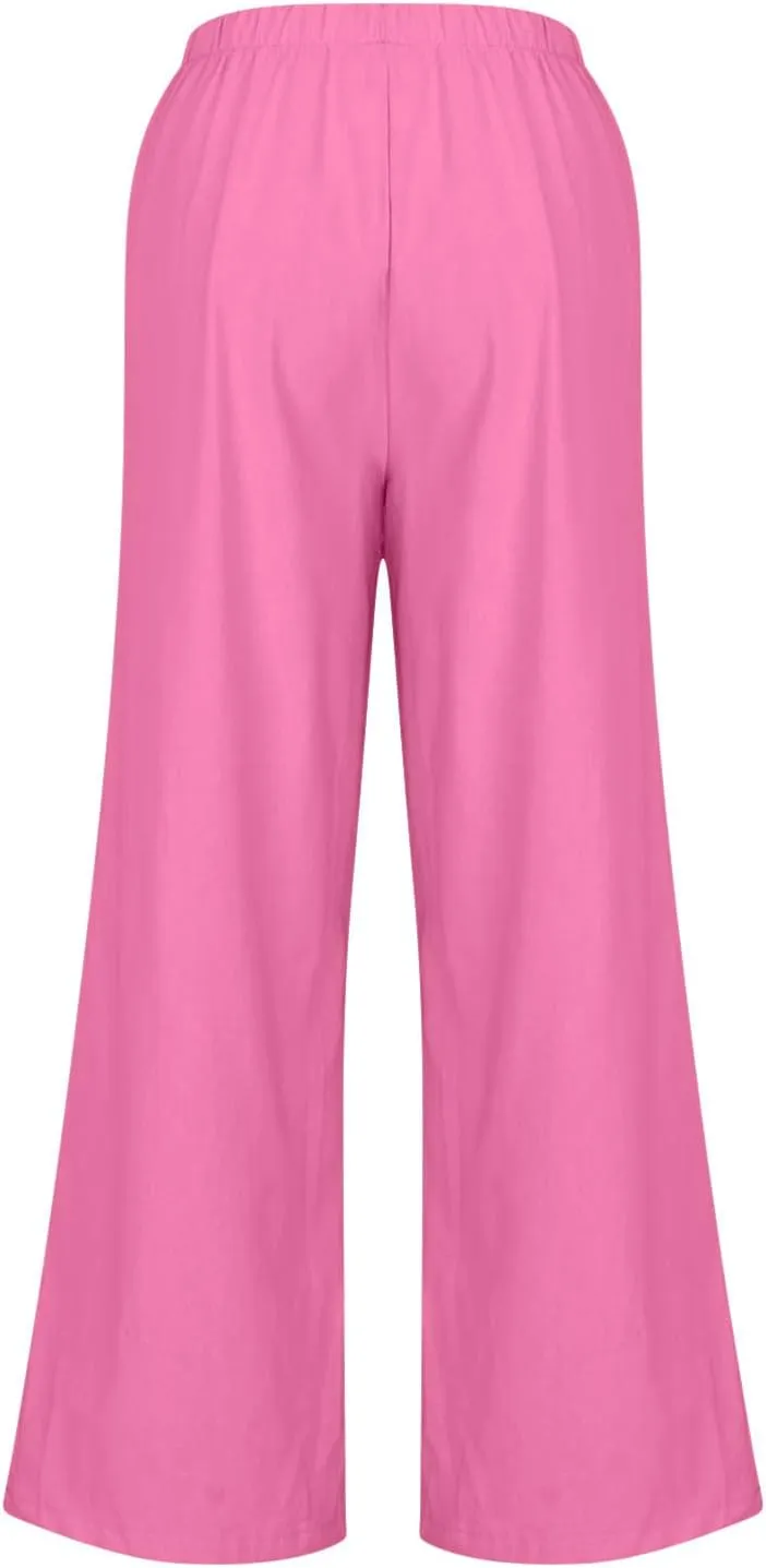 TARIENDY Womens Palazzo Pants Drawstring Elastic Waist Casual Wide Leg Trousers High Waisted Beach Pants with Pockets 2025