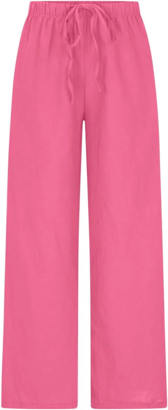 TARIENDY Womens Palazzo Pants Drawstring Elastic Waist Casual Wide Leg Trousers High Waisted Beach Pants with Pockets 2025
