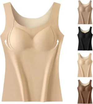 Thickened Warm Tank Top with Shelf Bra Winter Camisole Casual Wide Strap Wirelfree Shapewear Tank Fitted Warming Top