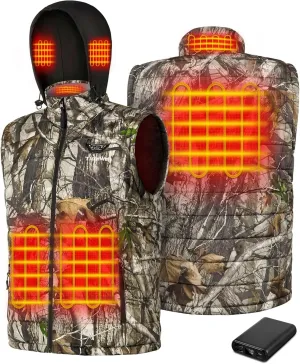 TIDEWE Men's Heated Vest with Retractable Heated Hood and Battery Pack for Hunting/Hiking (Black & Next Camo G2, S-XXXL)