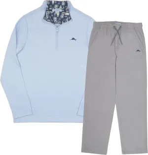 Tommy Bahama Boys Pullover Quarter-Zip Long-Sleeved Sweater & Pants Set, Casual 2-Piece Summer Outfit for Kids