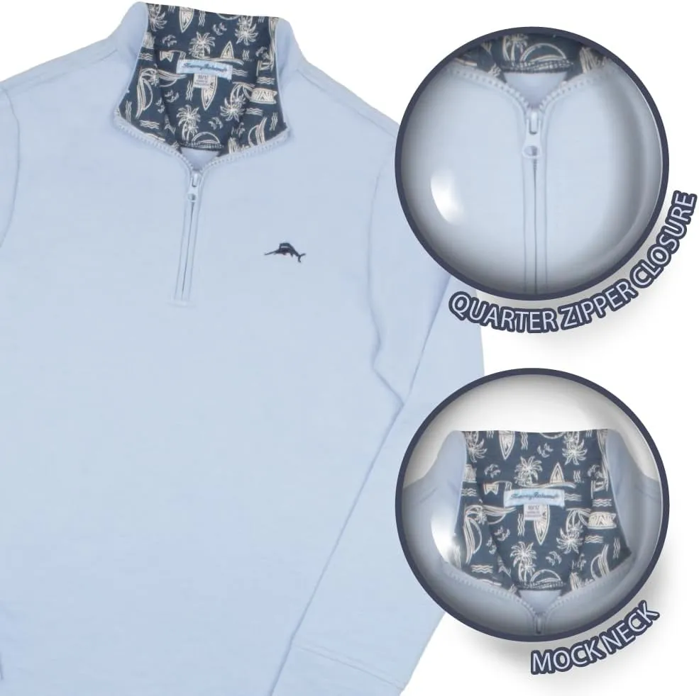 Tommy Bahama Boys Pullover Quarter-Zip Long-Sleeved Sweater & Pants Set, Casual 2-Piece Summer Outfit for Kids