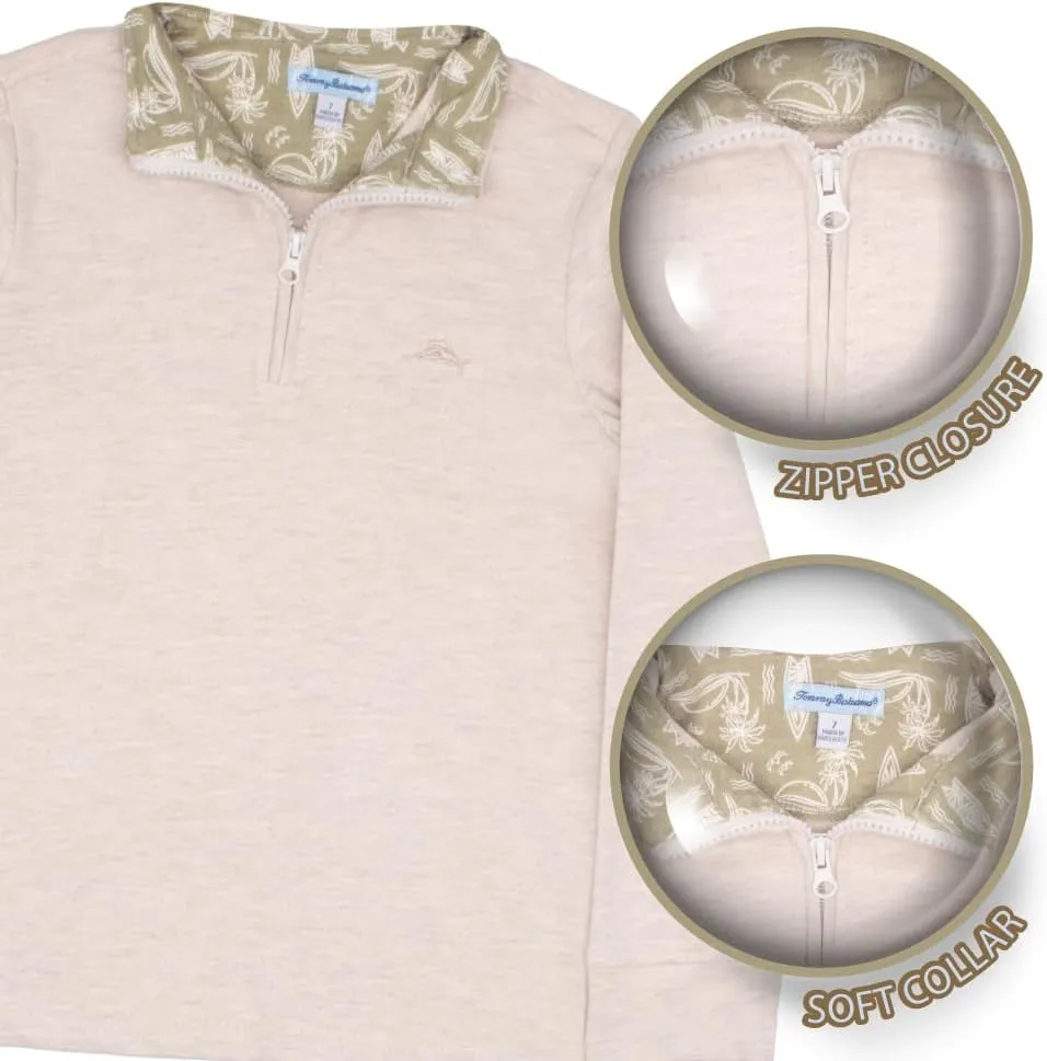 Tommy Bahama Boys Pullover Quarter-Zip Long-Sleeved Sweater & Shorts Set, Casual 2-Piece Summer Outfit for Kids