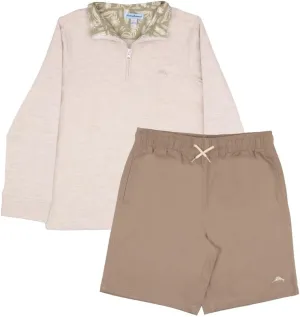 Tommy Bahama Boys Pullover Quarter-Zip Long-Sleeved Sweater & Shorts Set, Casual 2-Piece Summer Outfit for Kids