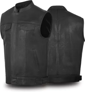 Touch&Torn Motorcycle Leather Vest for Men With Concealed Pocket Adjustable Laces Biker Riders Leather Vest