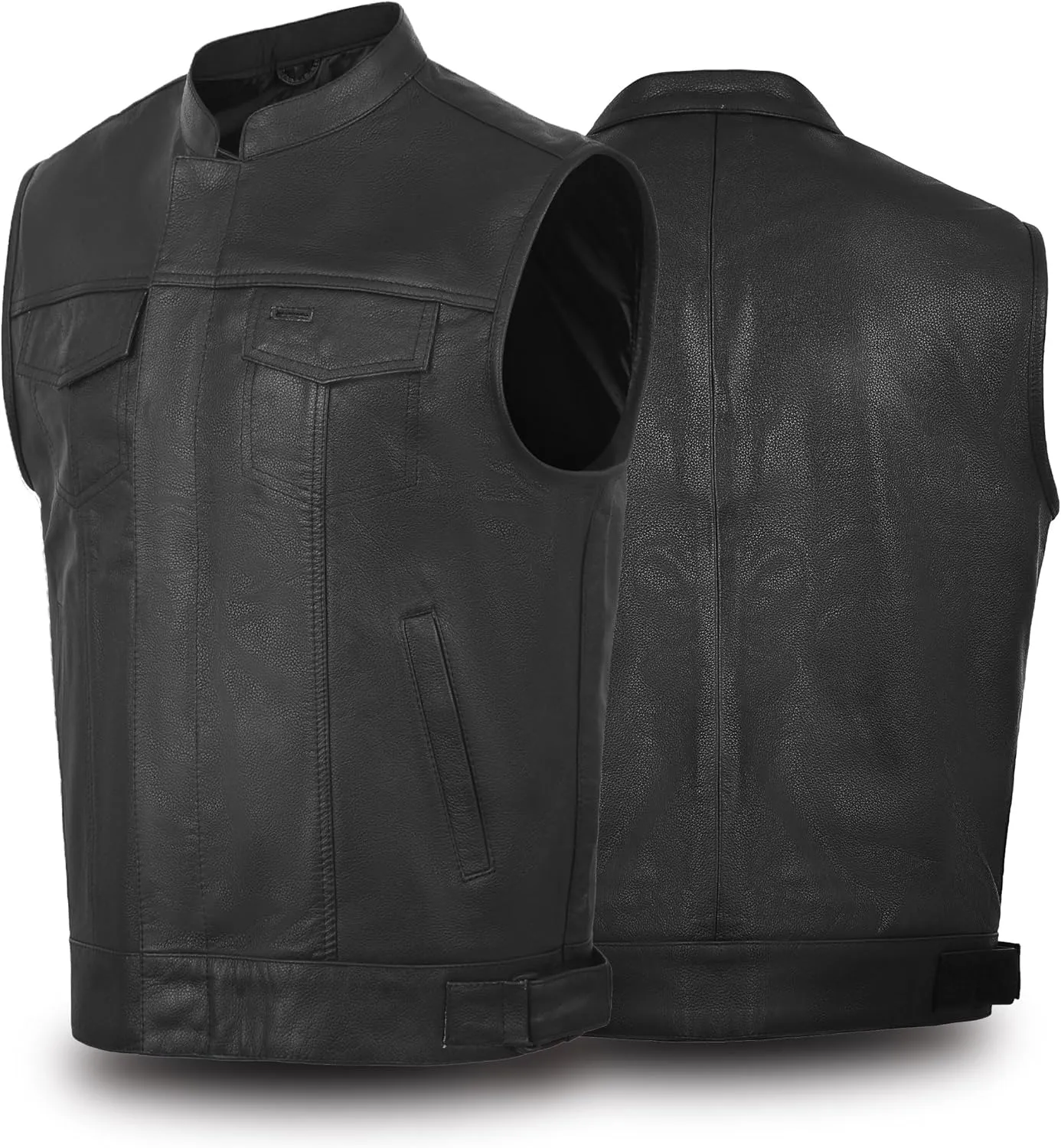 Touch&Torn Motorcycle Leather Vest for Men With Concealed Pocket Adjustable Laces Biker Riders Leather Vest