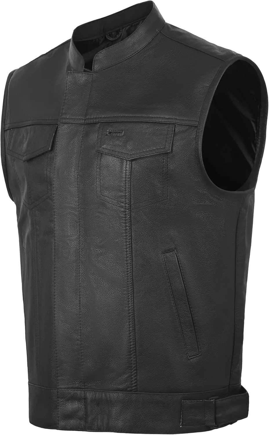 Touch&Torn Motorcycle Leather Vest for Men With Concealed Pocket Adjustable Laces Biker Riders Leather Vest