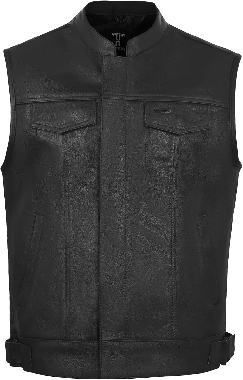 Touch&Torn Motorcycle Leather Vest for Men With Concealed Pocket Adjustable Laces Biker Riders Leather Vest