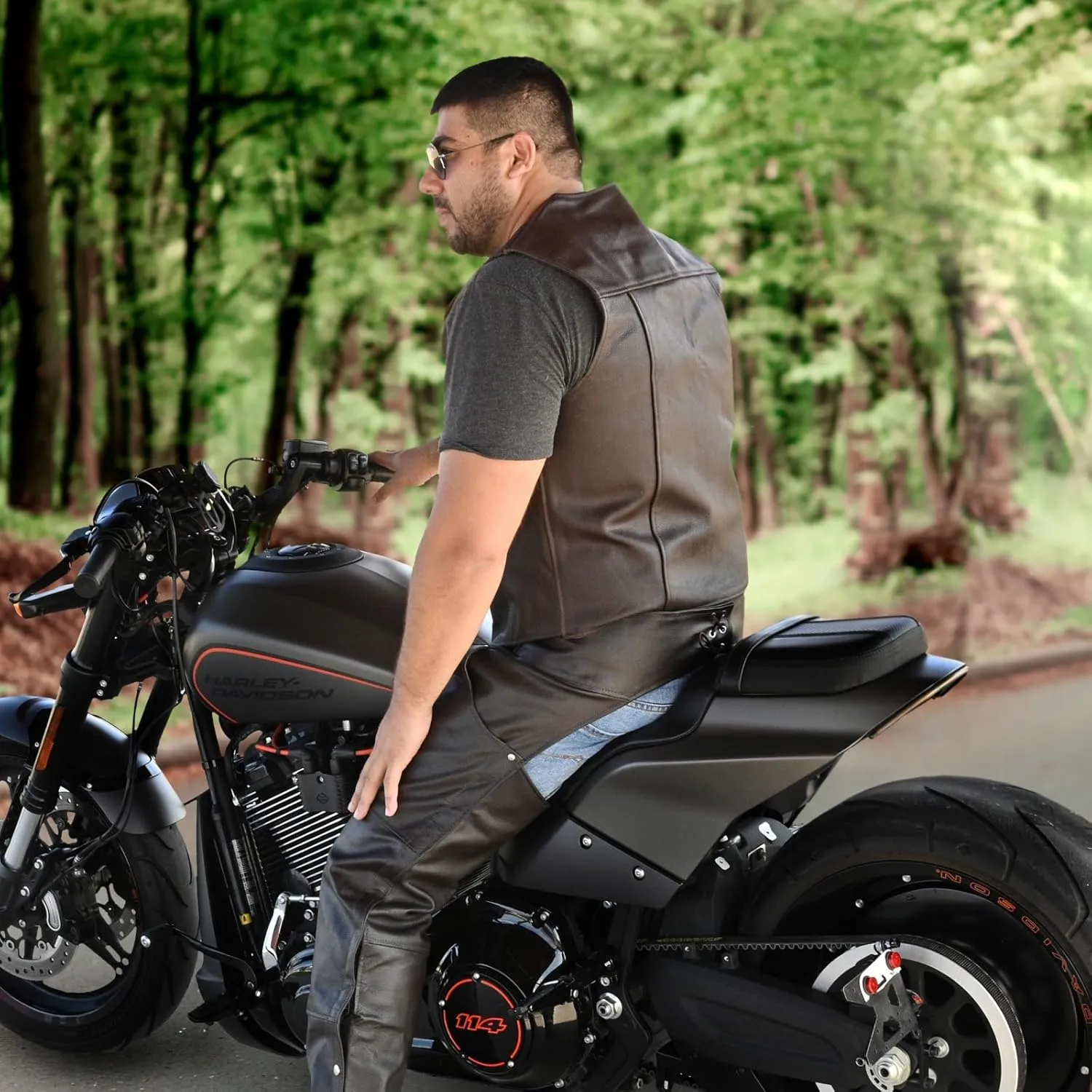 Touch&Torn Motorcycle Leather Vest for Men With Concealed Pocket Adjustable Laces Biker Riders Leather Vest