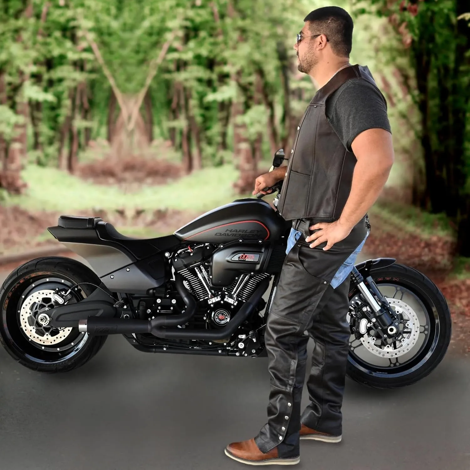 Touch&Torn Motorcycle Leather Vest for Men With Concealed Pocket Adjustable Laces Biker Riders Leather Vest