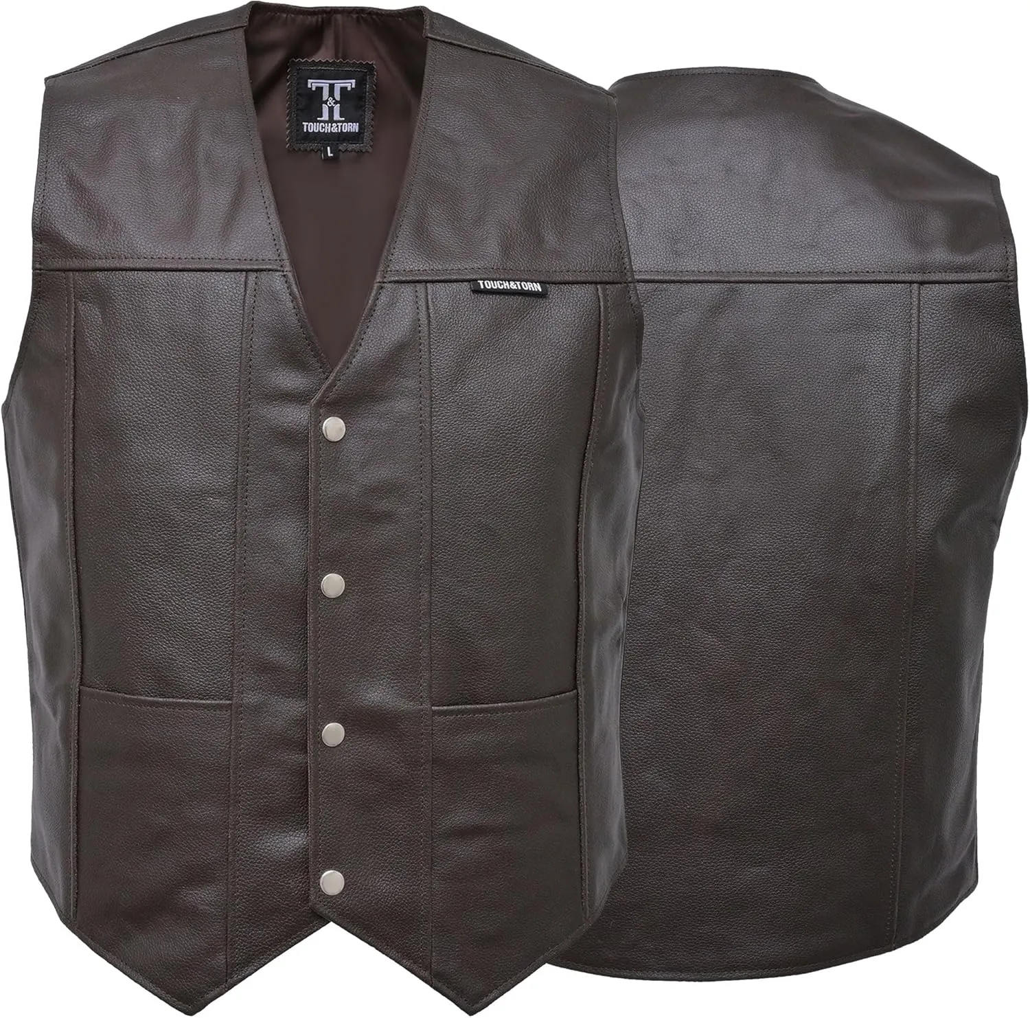 Touch&Torn Motorcycle Leather Vest for Men With Concealed Pocket Adjustable Laces Biker Riders Leather Vest