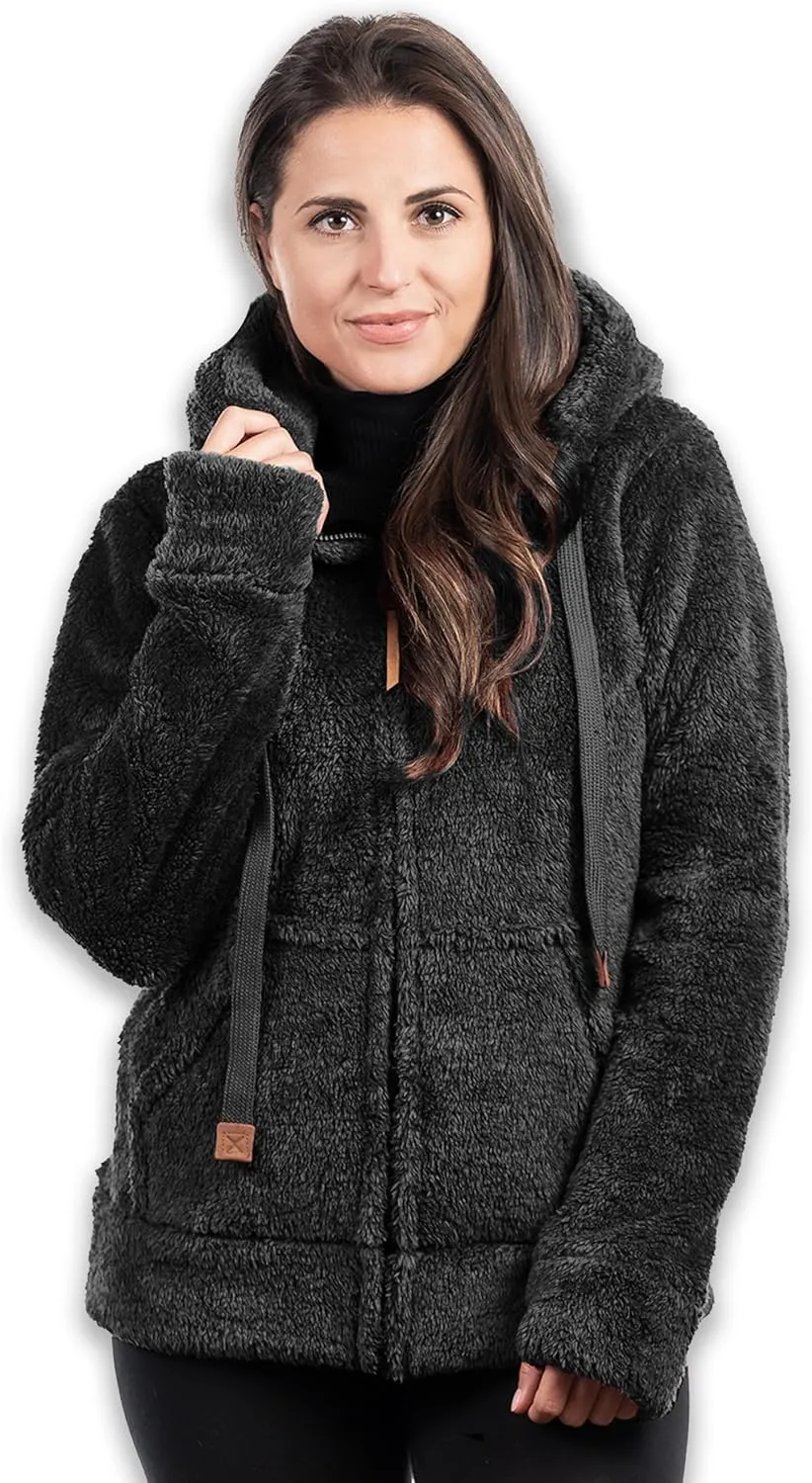 TrailCrest Women's Casual Sherpa Fuzzy Fleece Hoodie Full Zip with Thumb Holes Relaxed Fit
