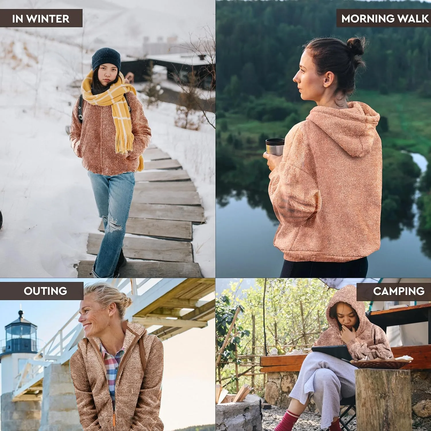 TrailCrest Women's Casual Sherpa Fuzzy Fleece Hoodie Full Zip with Thumb Holes Relaxed Fit