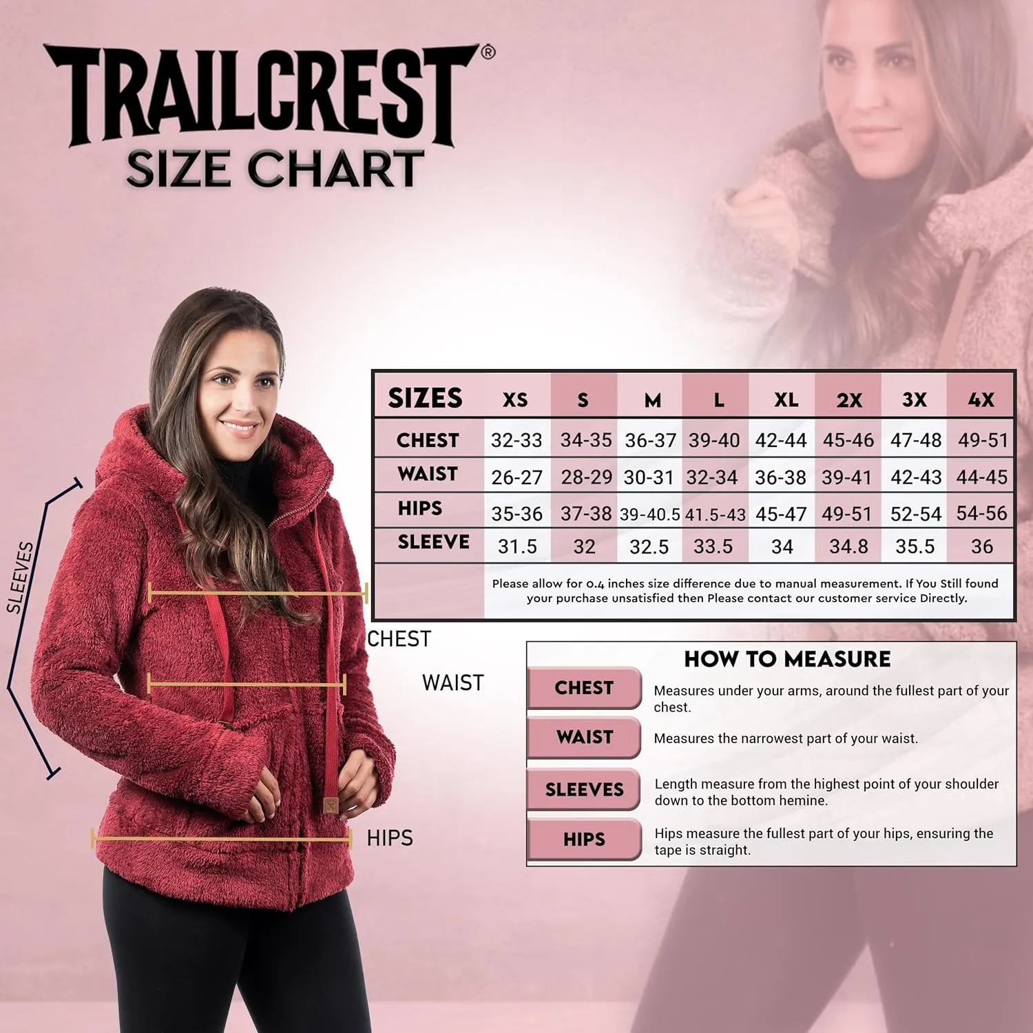 TrailCrest Women's Casual Sherpa Fuzzy Fleece Hoodie Full Zip with Thumb Holes Relaxed Fit
