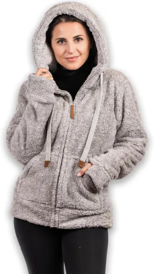 TrailCrest Women's Casual Sherpa Fuzzy Fleece Hoodie Full Zip with Thumb Holes Relaxed Fit