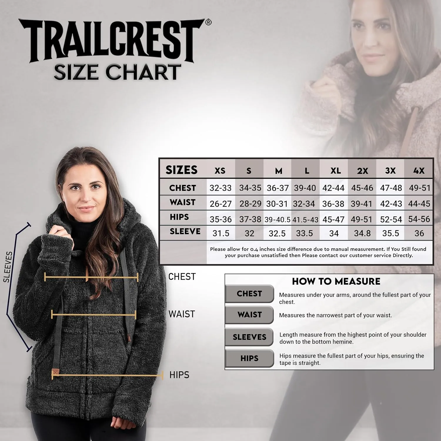 TrailCrest Women's Casual Sherpa Fuzzy Fleece Hoodie Full Zip with Thumb Holes Relaxed Fit