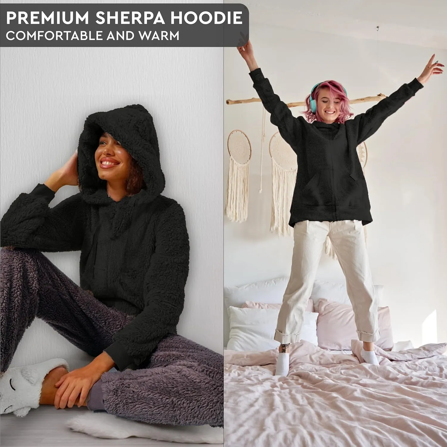 TrailCrest Women's Casual Sherpa Fuzzy Fleece Hoodie Full Zip with Thumb Holes Relaxed Fit