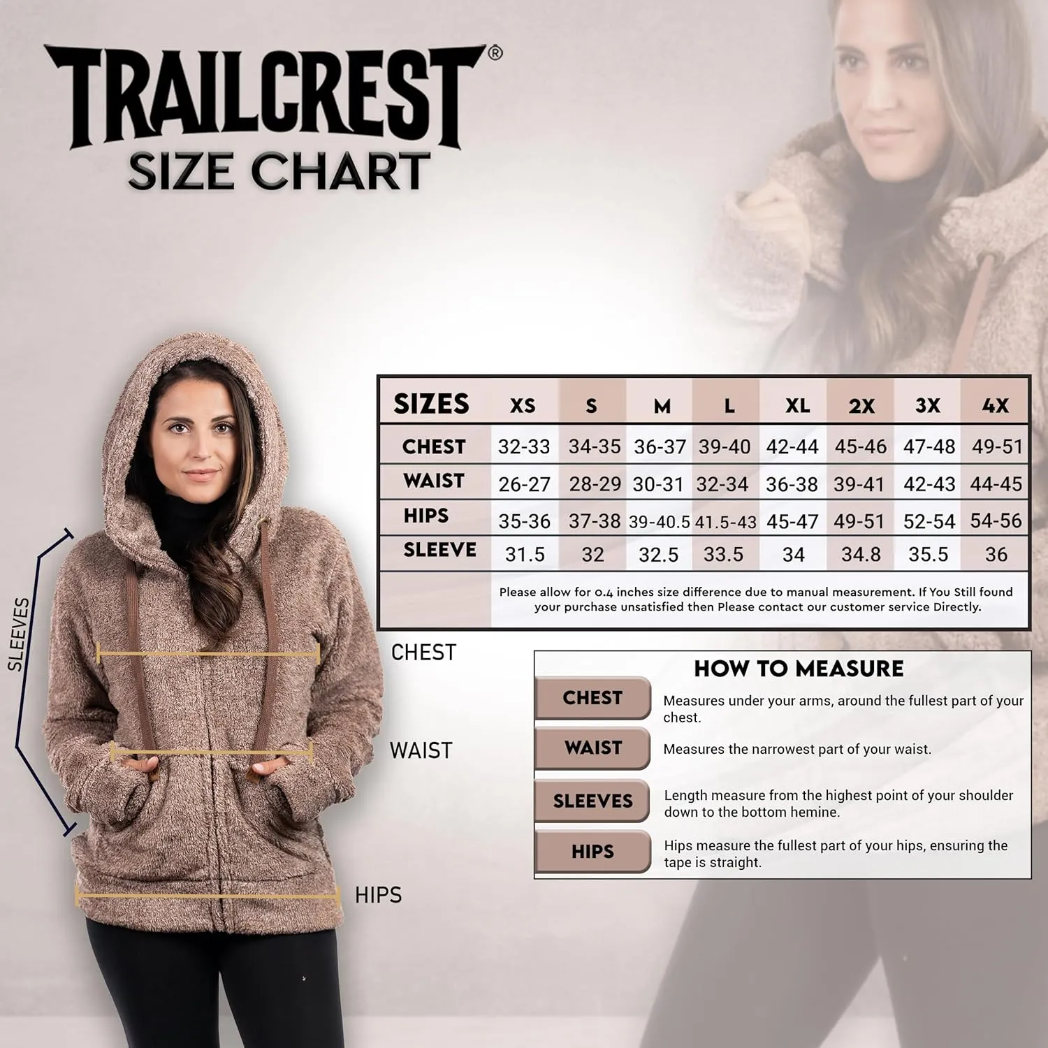 TrailCrest Women's Casual Sherpa Fuzzy Fleece Hoodie Full Zip with Thumb Holes Relaxed Fit