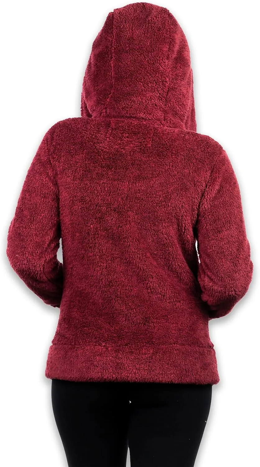 TrailCrest Women's Casual Sherpa Fuzzy Fleece Hoodie Full Zip with Thumb Holes Relaxed Fit