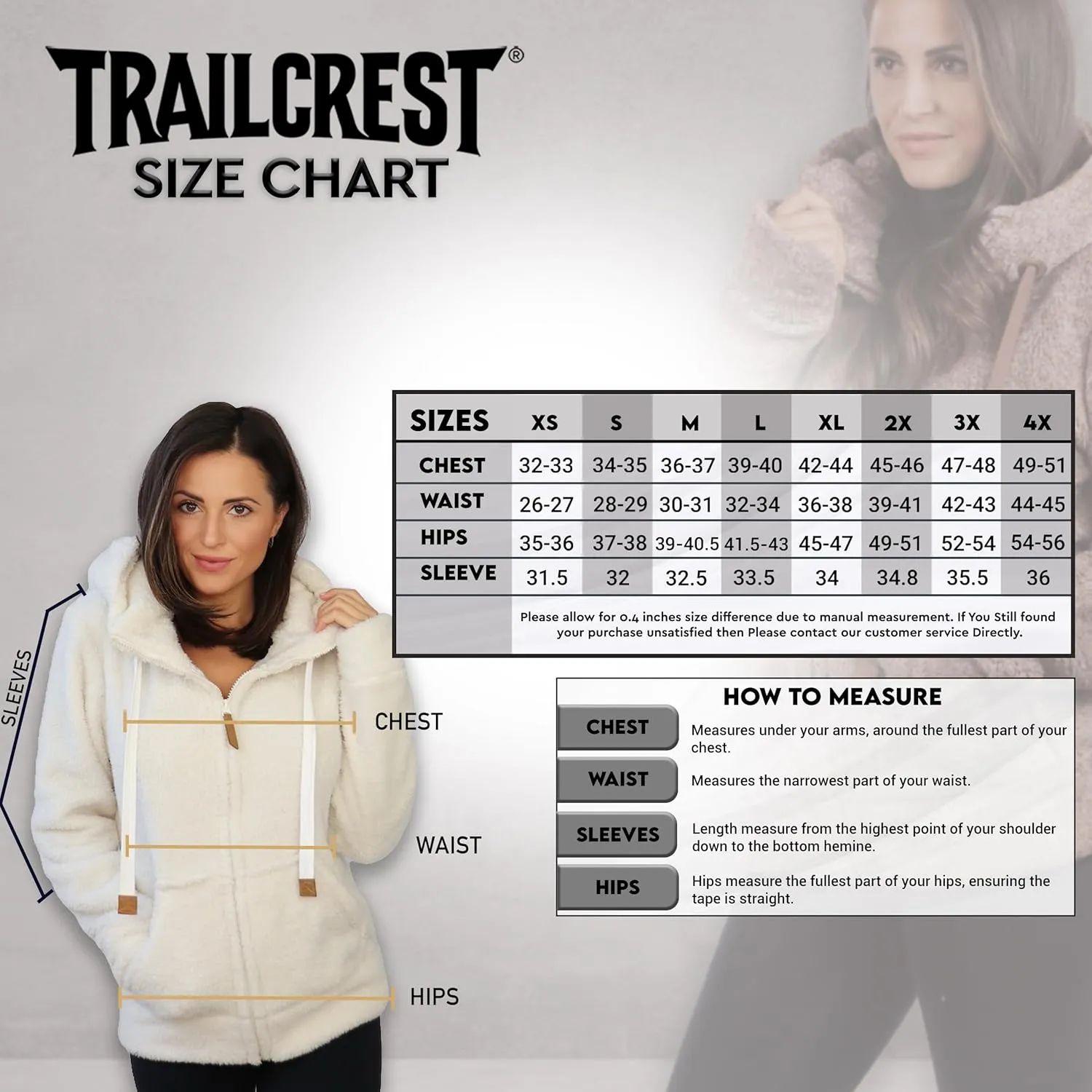 TrailCrest Women's Casual Sherpa Fuzzy Fleece Hoodie Full Zip with Thumb Holes Relaxed Fit
