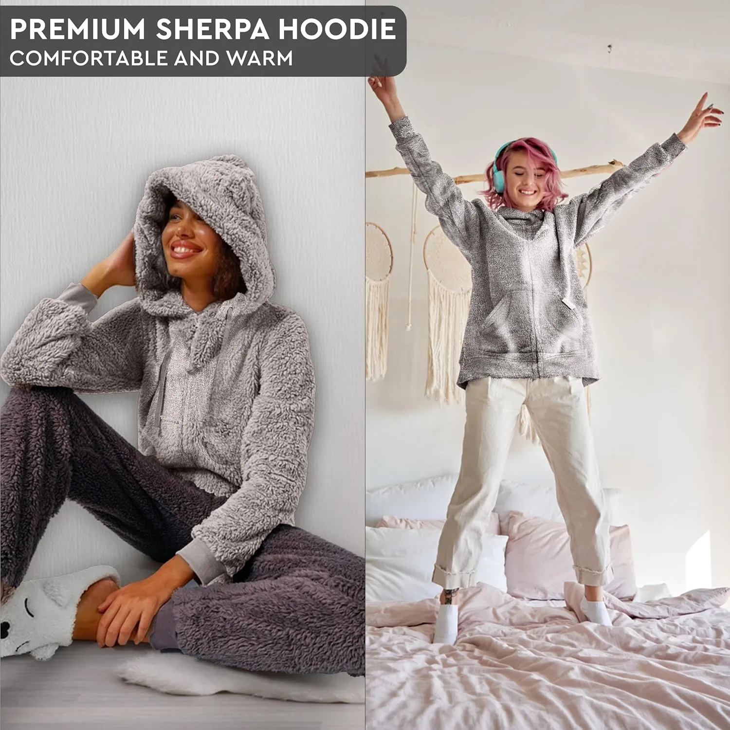 TrailCrest Women's Casual Sherpa Fuzzy Fleece Hoodie Full Zip with Thumb Holes Relaxed Fit