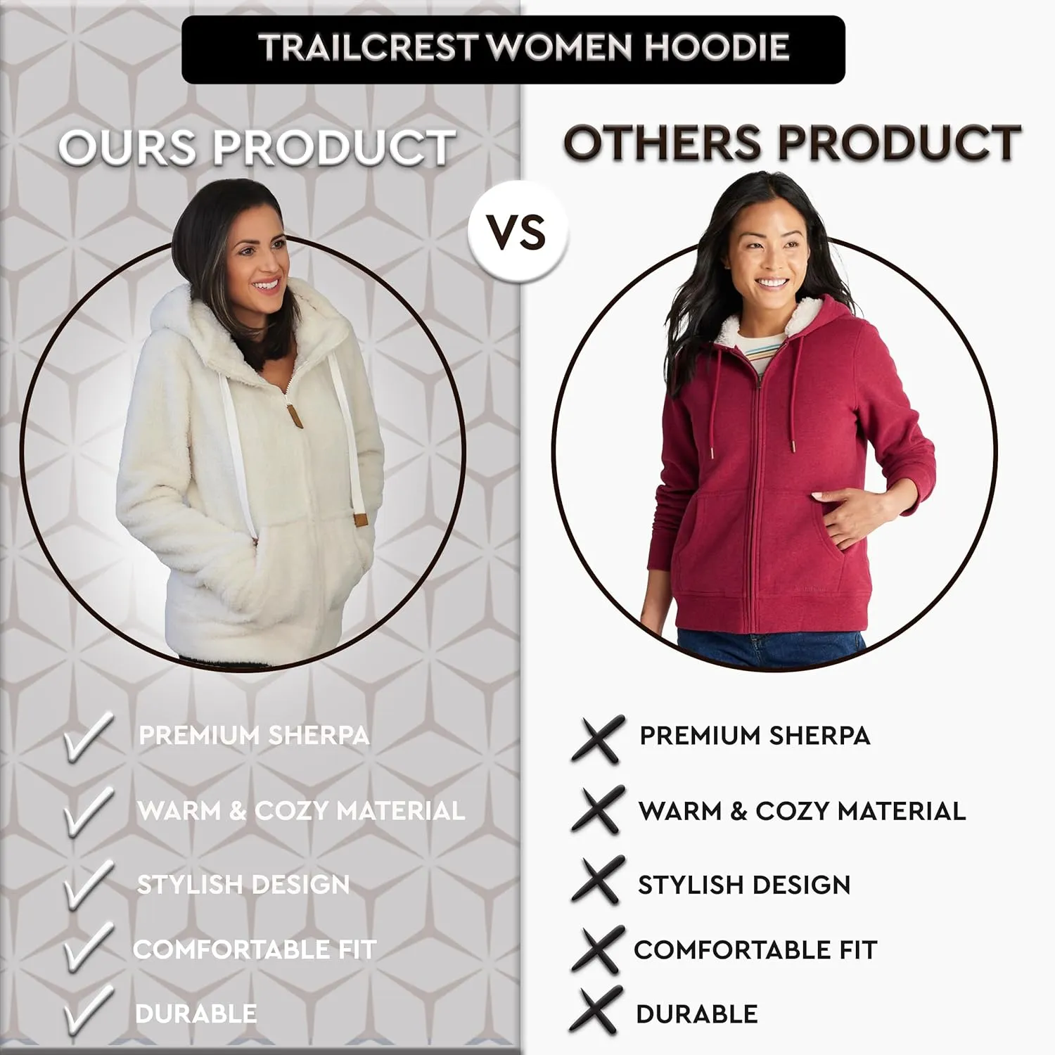 TrailCrest Women's Casual Sherpa Fuzzy Fleece Hoodie Full Zip with Thumb Holes Relaxed Fit