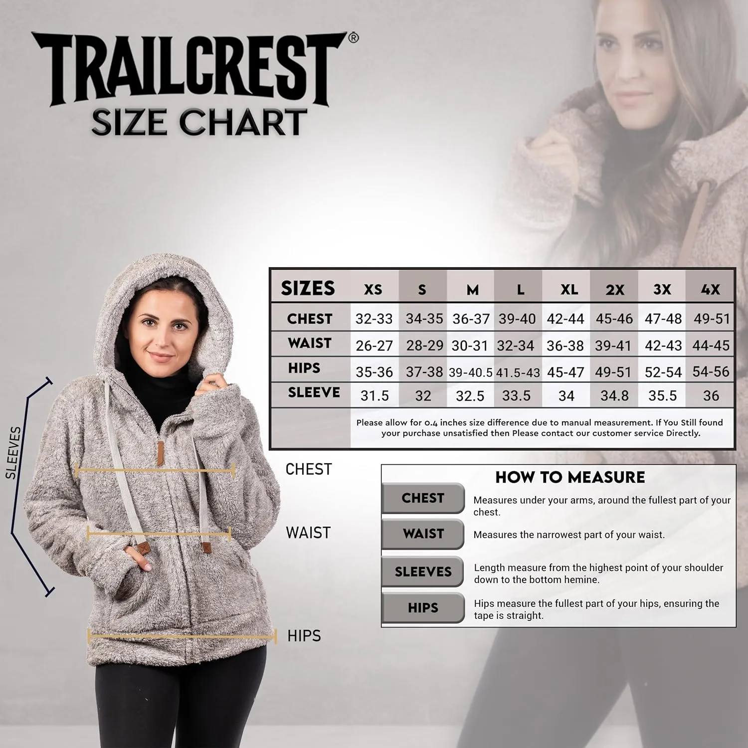 TrailCrest Women's Casual Sherpa Fuzzy Fleece Hoodie Full Zip with Thumb Holes Relaxed Fit