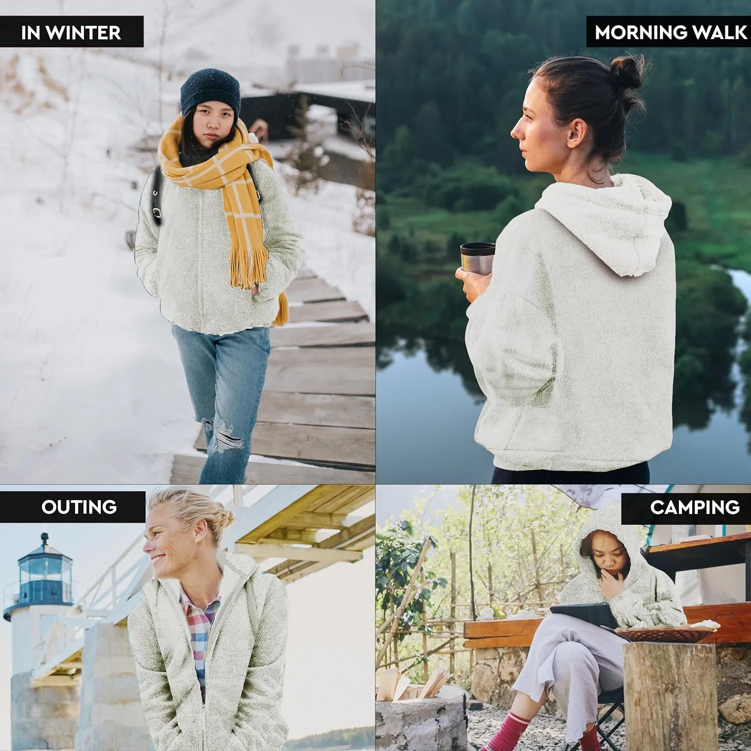 TrailCrest Women's Casual Sherpa Fuzzy Fleece Hoodie Full Zip with Thumb Holes Relaxed Fit