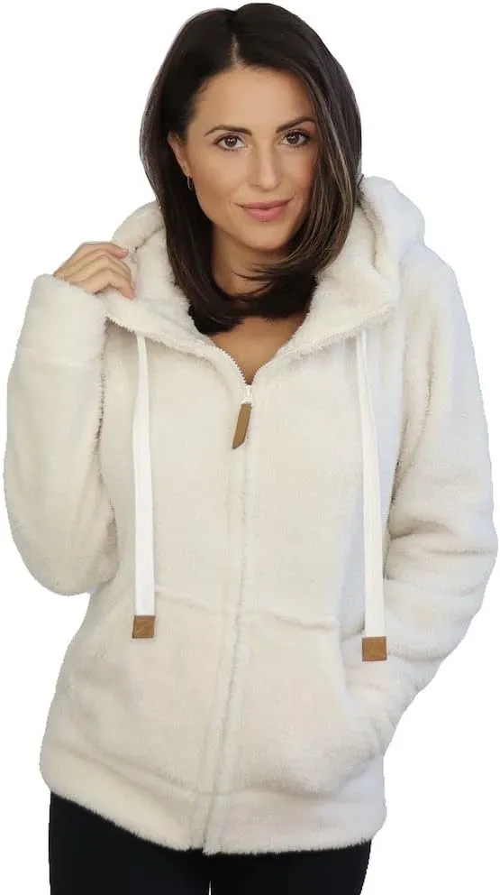 TrailCrest Women's Casual Sherpa Fuzzy Fleece Hoodie Full Zip with Thumb Holes Relaxed Fit