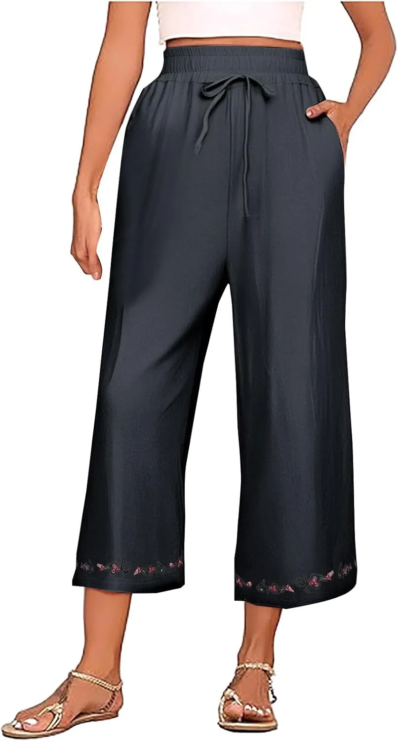 Trendy Pants for Women,Wwomens Casual Summer 2025 Drawstring Elastic High Waist Pant Comfy Side Pleated Trouser