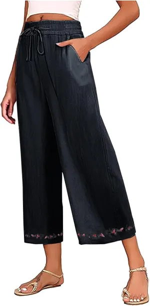 Trendy Pants for Women,Wwomens Casual Summer 2025 Drawstring Elastic High Waist Pant Comfy Side Pleated Trouser