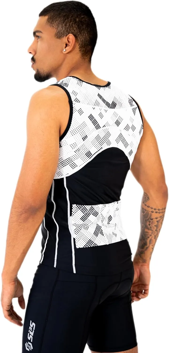 Tri Top Men - Sleeveless Mens Triathlon Top  PRO Premium FX Material - 3 Pocket Triathlon Shirts for Men