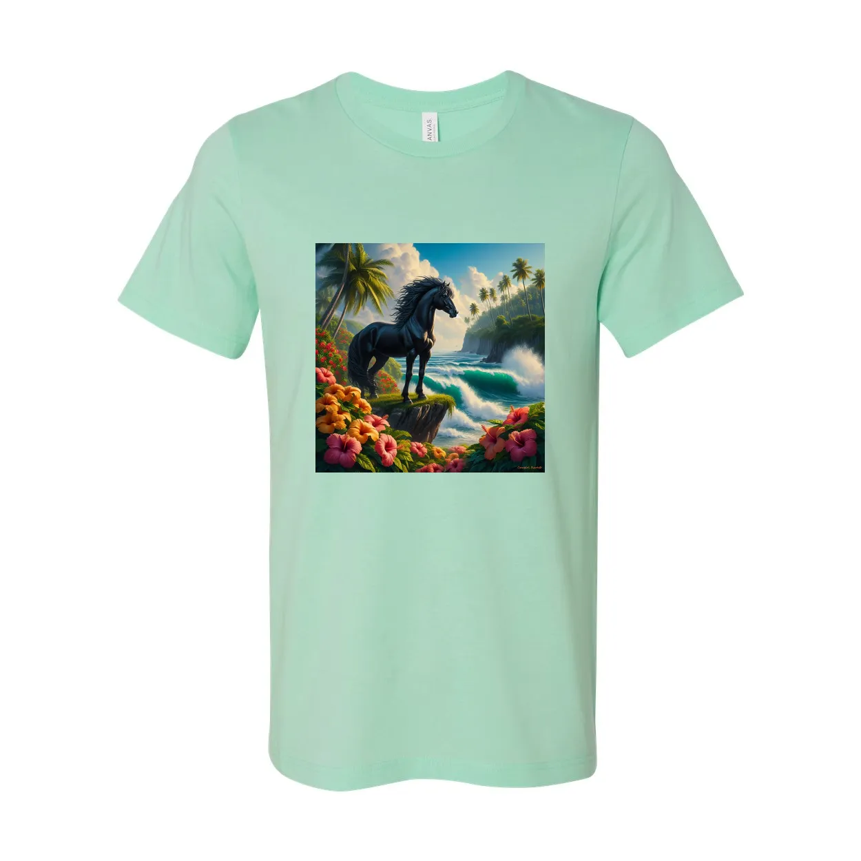 Tropical Black Island Stallion Horse T Shirts